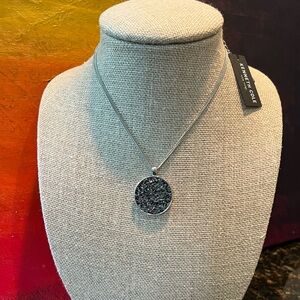 Kenneth Cole Silver Tone Double Chain Midnight Colored Crystal Pendant Necklace.